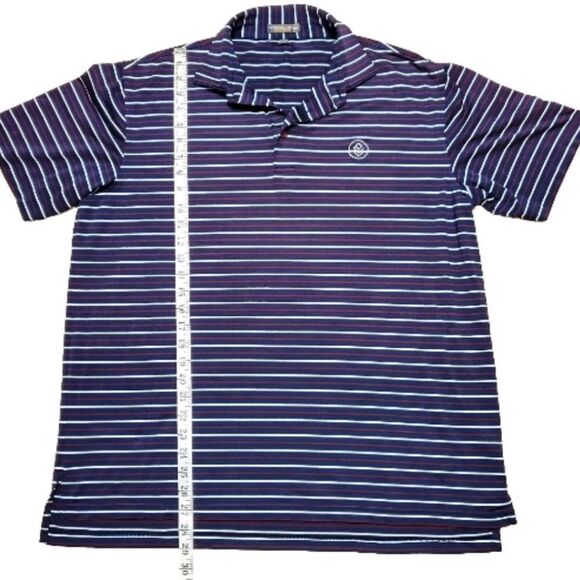 Peter Millar Mens Sz Large Striped Summer Comfort Polo Shirt Navy Red White - Picture 8 of 11